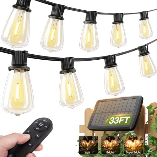 33(27+6) FT Solar String Lights Waterproof,Patio 27+6FT(9 Sockets)(1 Pack)