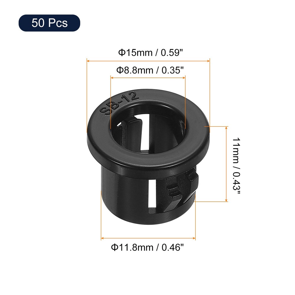 50Pcs 11.8mm Cable Snap Bushing Grommet Protector, Round Bushing Grommet, Black