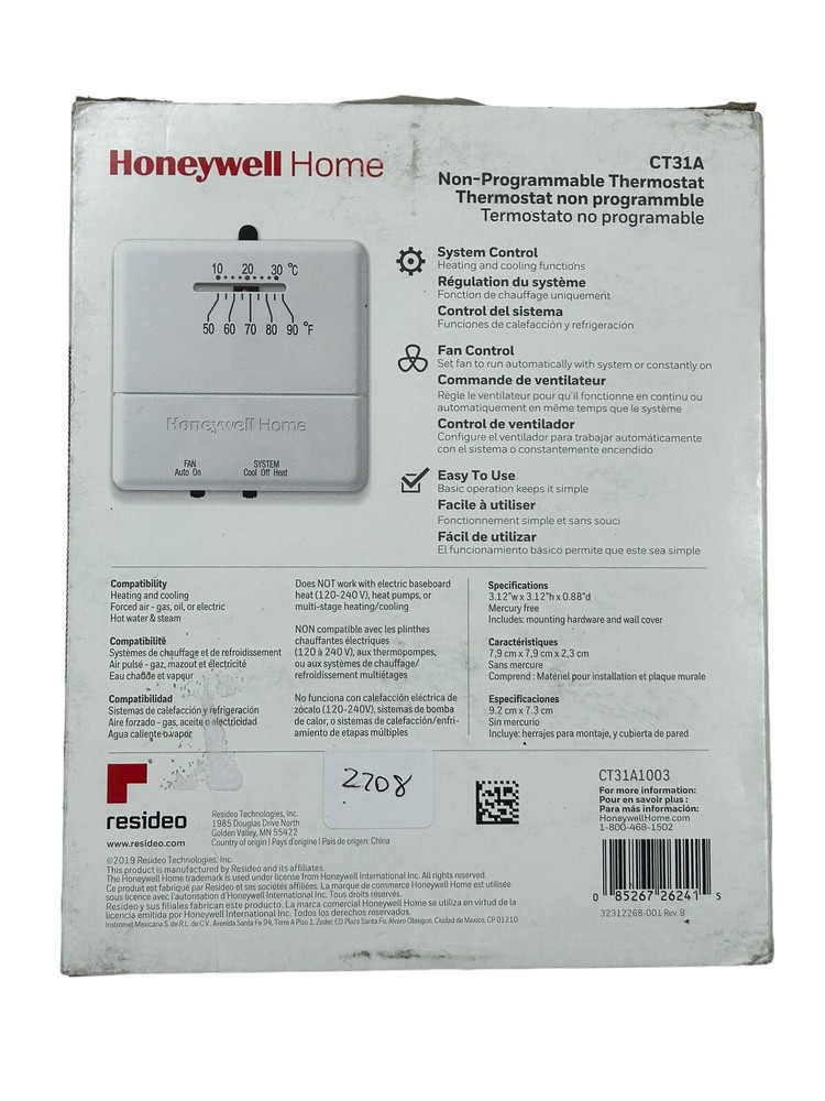 Honeywell Non-Programmable Thermostat CT31A1003 White
