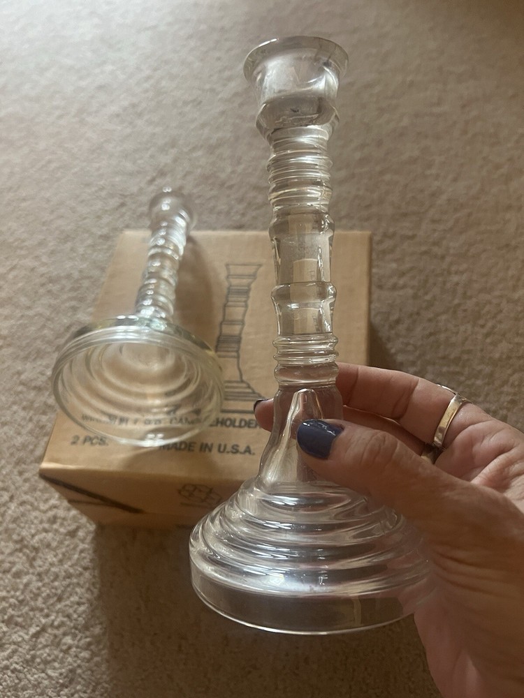 Clear Glass Candleholders - Set Of Two