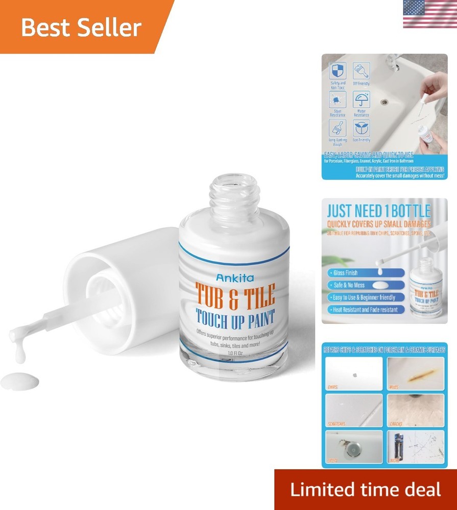 High-Gloss White Tub & Tile Paint - Quick-Dry Waterproof Solution, 1 Fl Oz