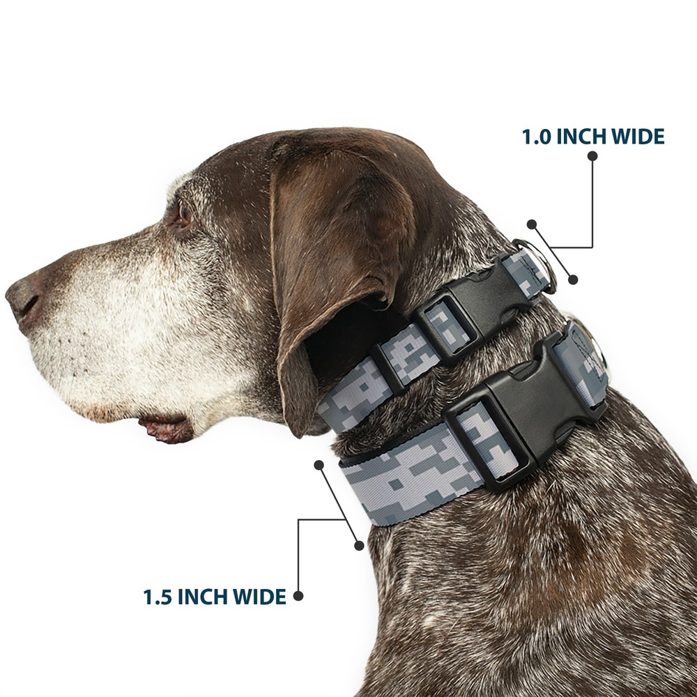 Plastic Clip Collar Digital Camo2 Grays Medium 11-16.5"