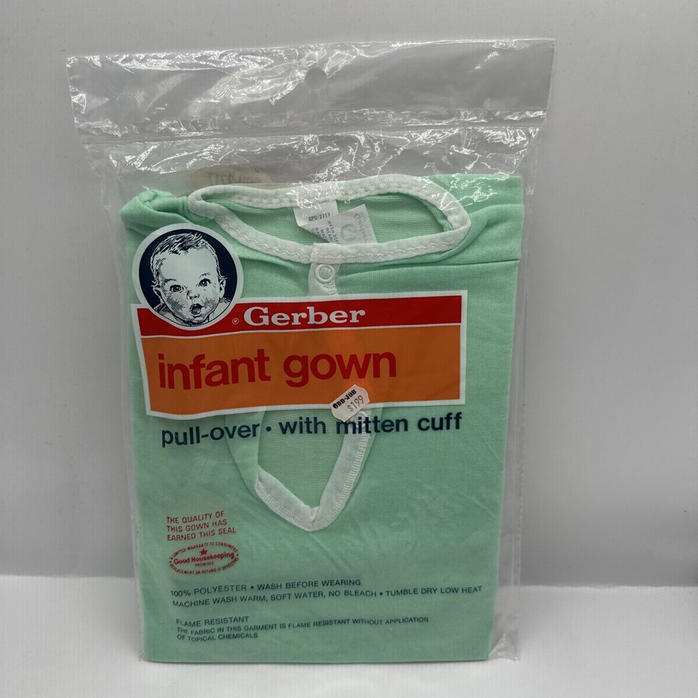 VINTAGE GERBER INFANT GOWN PULL-OVER WITH MITTEN CUFF GPU-815 NEON