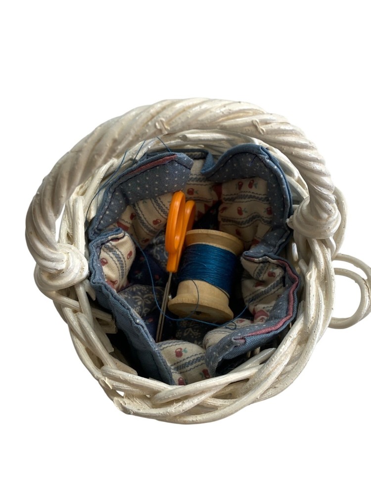Mini Sewing Basket White Wicker with Liner
