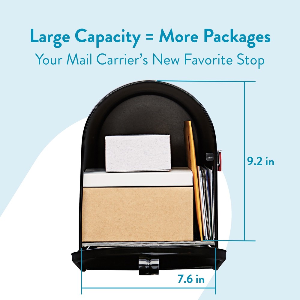 Elite Galvanized Steel Large Post-Mount Mailbox in Black