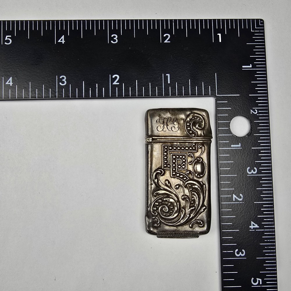 Antique Match Safe in Repousse Sterling Silver with monogram HG
