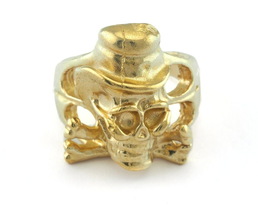 Hat Skull Adjustable Ring Raw Brass (20mm 10.5US inner size) 2884