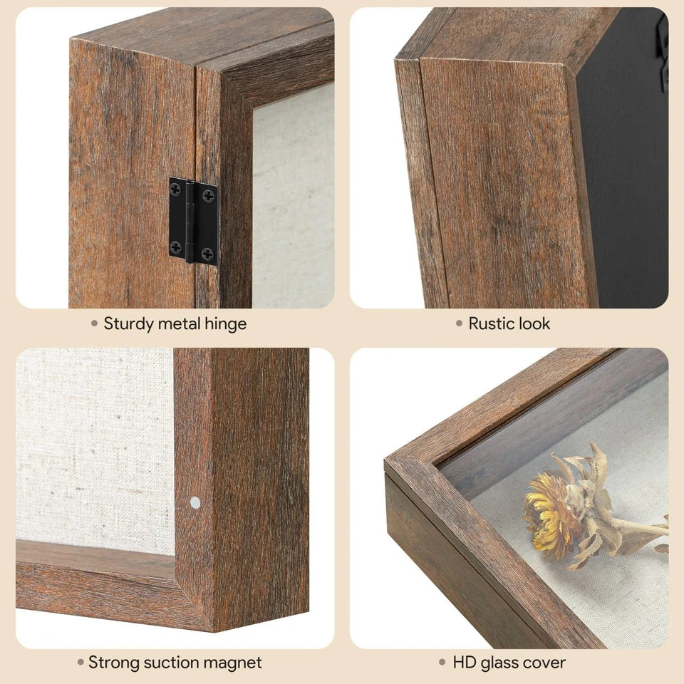5x5 Small Shadow Box Frame with Linen Back - Sturdy Rustic Memory Display Cas...