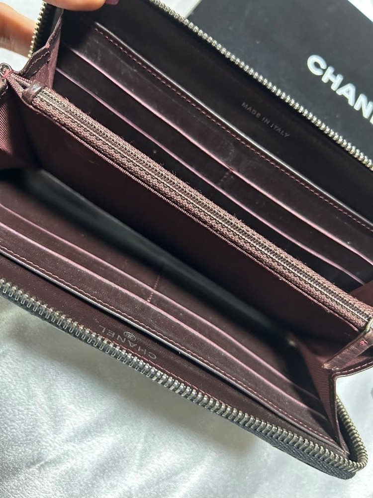 CHANEL Black Quilted Long Wallet