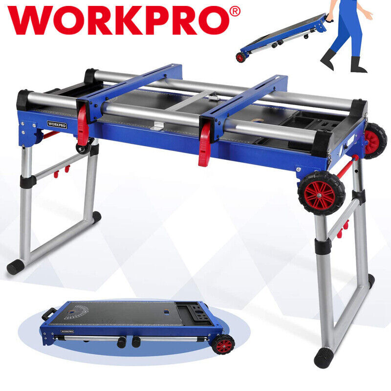 WORKPRO 4-in-1 Portable Rolling Miter 42" Saw Stand Workbench Folding Work Table