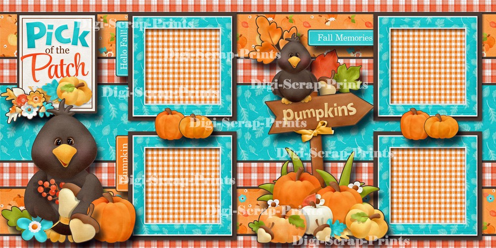 PUMPKIN PATCH ~ fall halloween 2 premade scrapbook pages paper layout DIGISCRAP