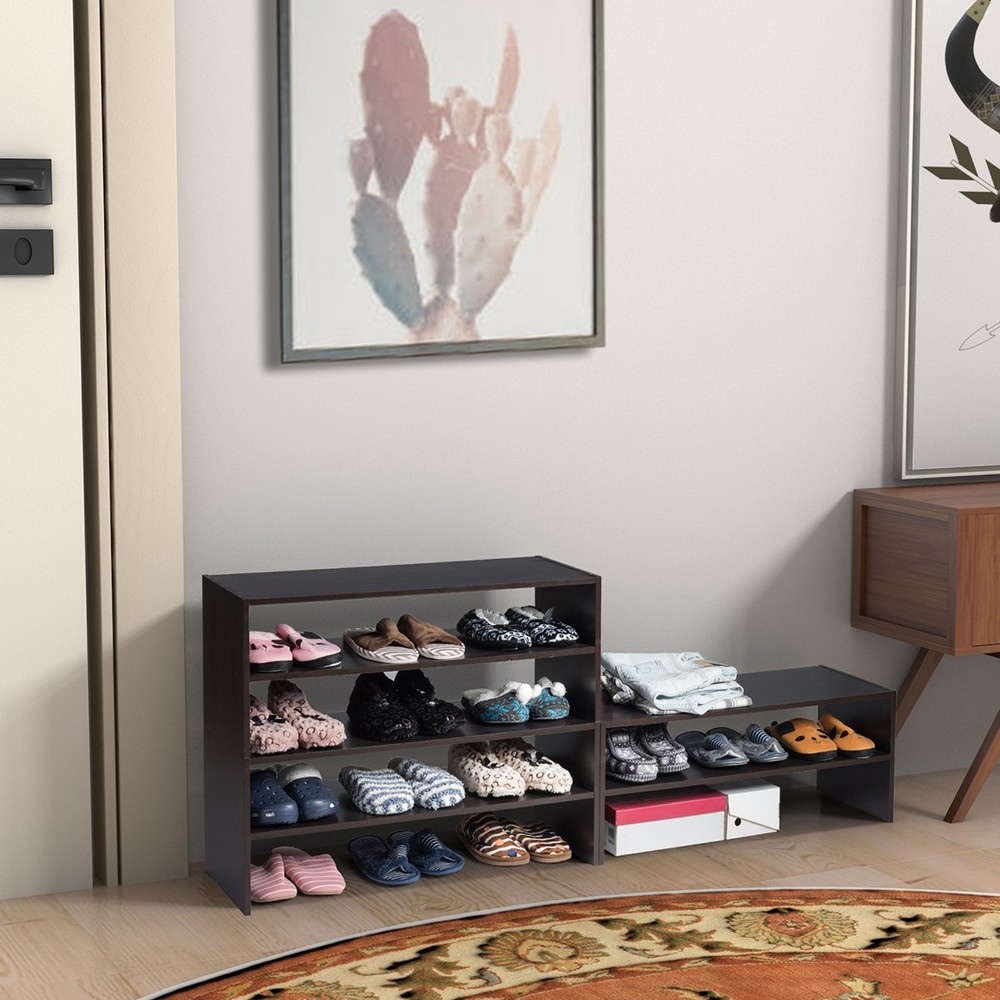3 PCS Stackable Shoe Rack 31" Horizontal Organizer 2-tier Storage Shelves Brown