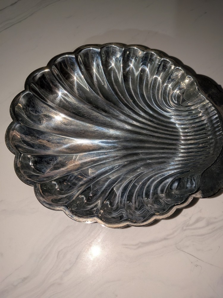 Antique Silver Plated Clam Shell Bowl With Hinged Double Lid