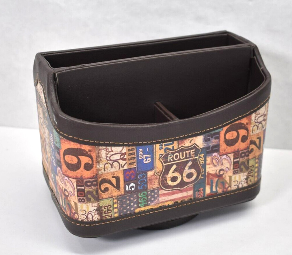 Route 66 Design Leather Organizer Spinning Storage Compartment 5 Pocket