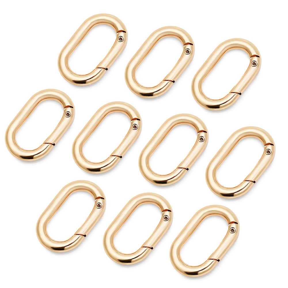 Hordion 10pcs Spring Key Ring Tiny Carabiner Clip, Oval Light Gold
