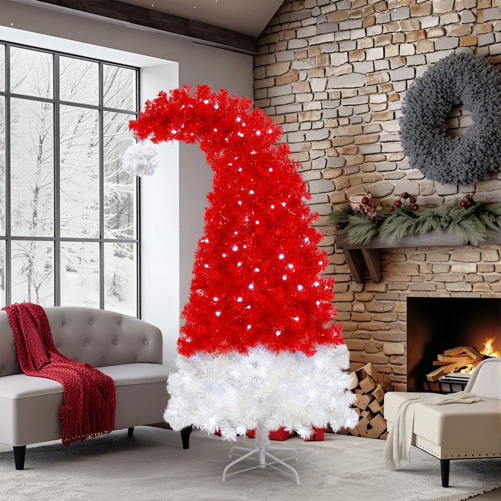 6FT Santa's Hat Shape Artificial Whimsical Christmas Tree with LED Light