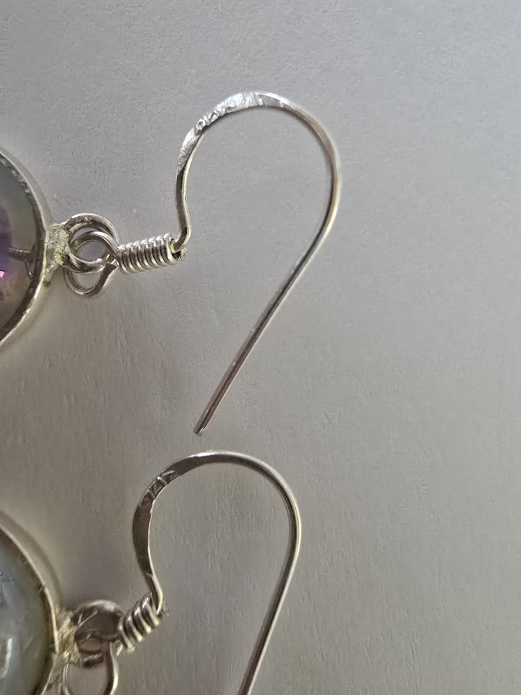 Sterling Silver 925 Oval Drusy Quartz Dangle Drop Earrings