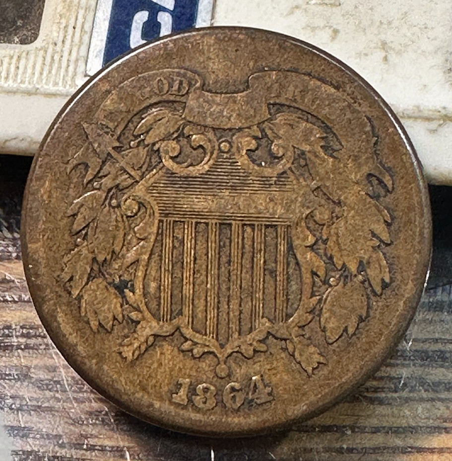 1864 2 Cent Piece Nice Original VF CHRC