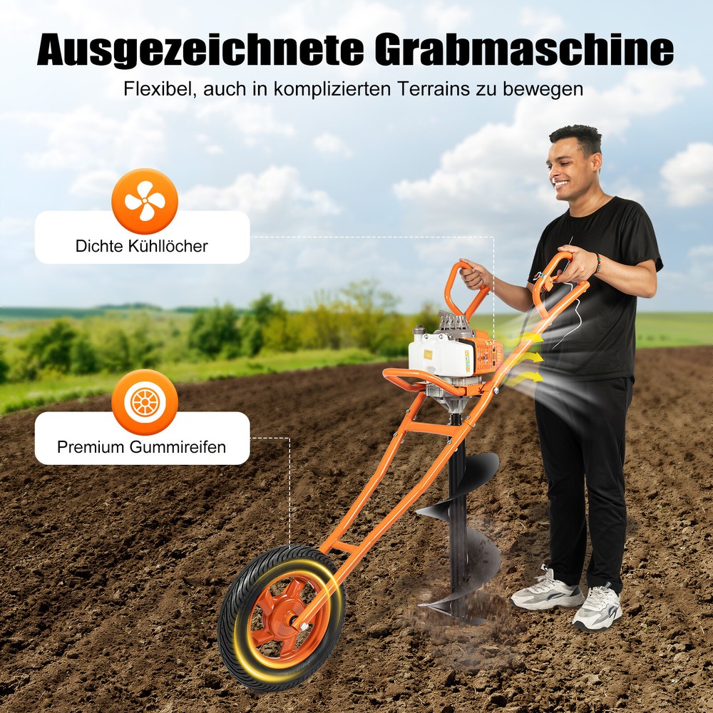 63CC 3HP 2-Stroke Digger Ground Auger Post Hole Drilling Borer Machine & 11" Bit
