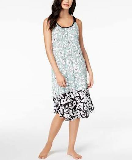DKNY Contrast-Hem Printed Chemise (Green)
