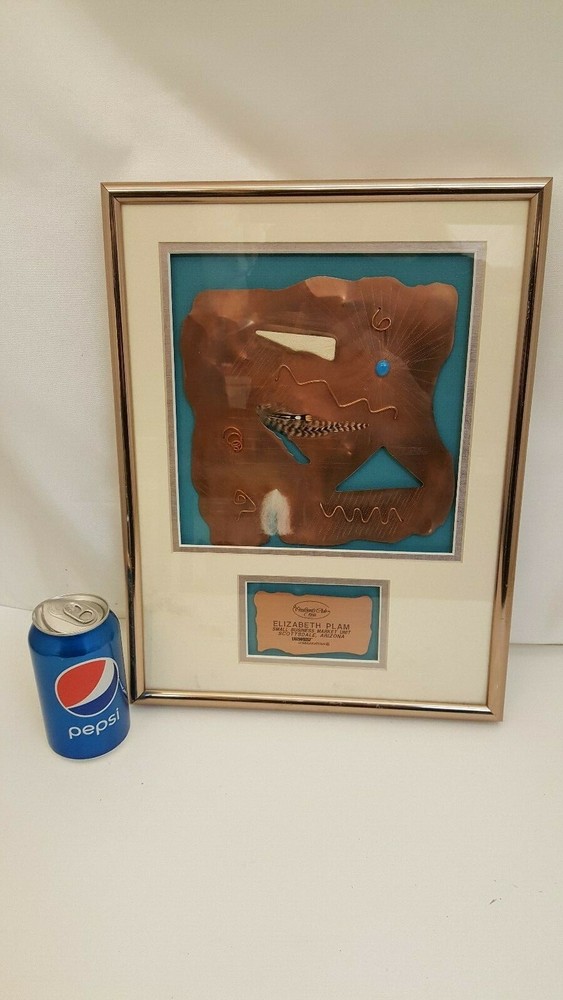SANDO GEORGE WRIGHT SANDERS COPPER ARTWORK SOUTHWESTERN BORDER FRAMED SIGNED