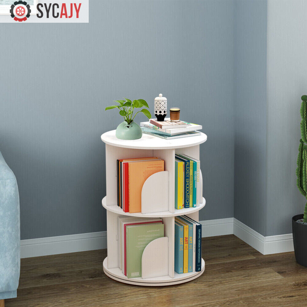 2-Layer 360° Rotating Bookshelf Bookcase,Freestanding Storage Shelf Display Rack