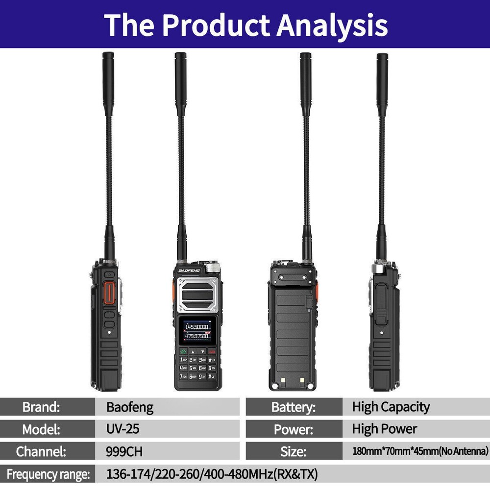 BAOFENG UV25 WALKIE TALKIE LONG RANGE TRI-POWER TWO WAY RADIOS&PROGRAMMING CABLE