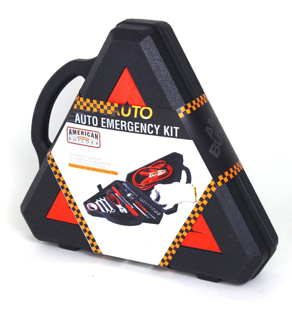 33PCS Auto Emergency Roadside Kit w Jumper Cables Tools Triangle Case
