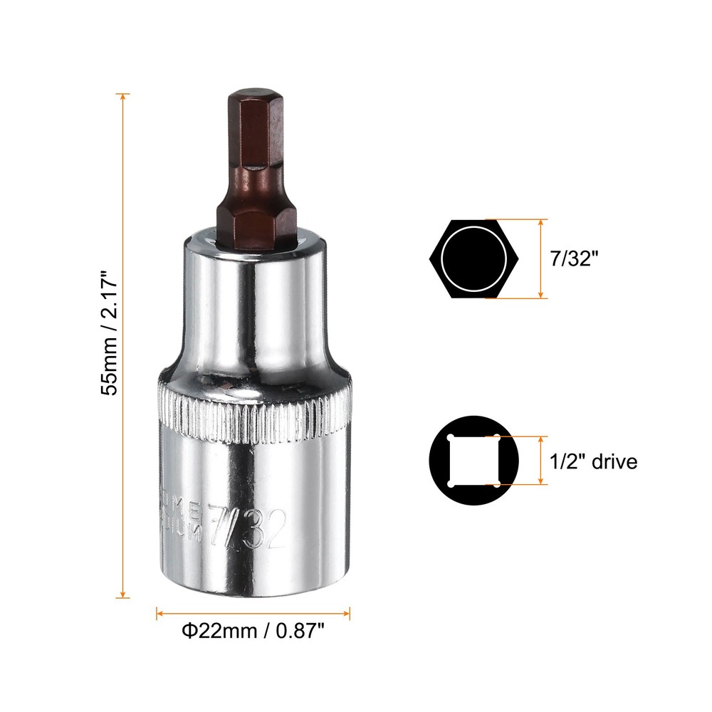 7/32" Hex Bit Socket 1/2" Square Drive SAE Extension Impact Bit