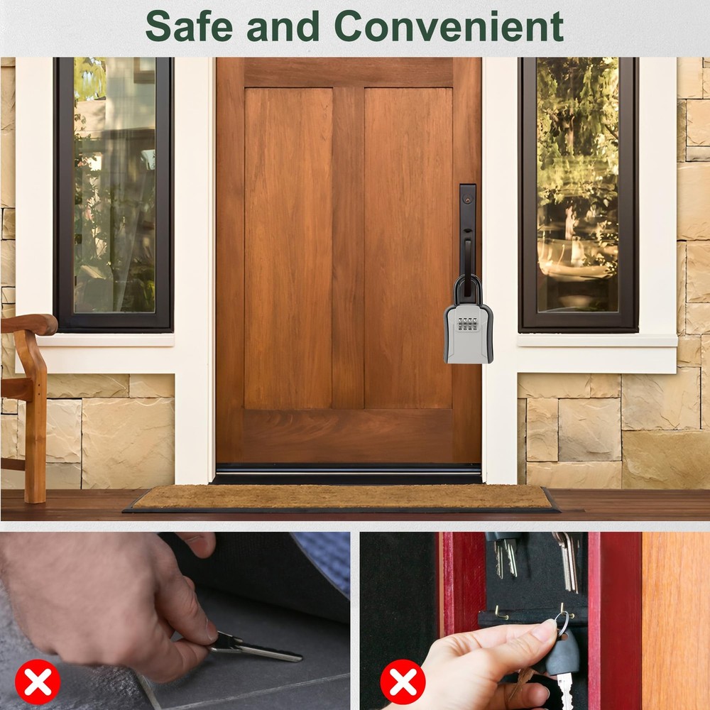 Key Lock Box Portable Waterproof 4 Digits Combination Lockbox Removable Shackle