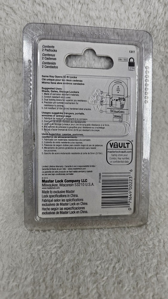 Master Lock 131T Hardened Steel Covered Solid Body Padlock 1-3/16 in. 2 Pack