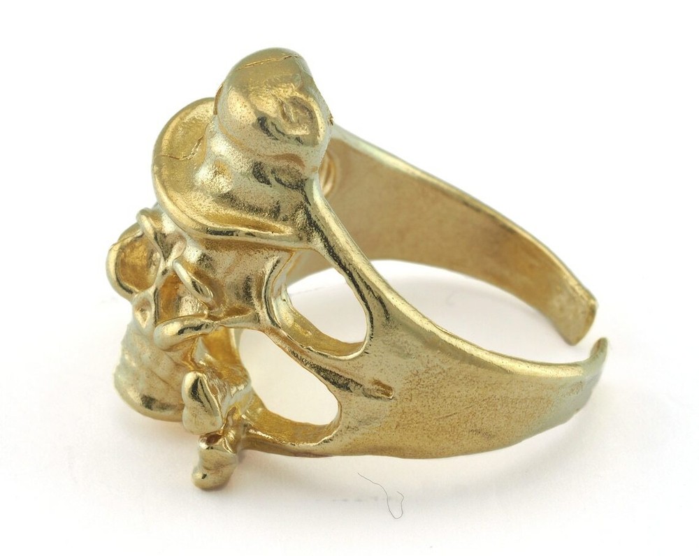 Hat Skull Adjustable Ring Raw Brass (20mm 10.5US inner size) 2884