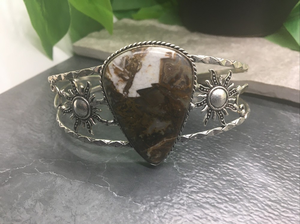 Natural Adjustable Cuff Bangles Gemstone 925 Silver Plated New Handmade 8504