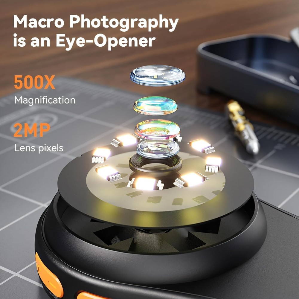 Digital Microscope Fixed Focus-200X Pocket Magnifying Glass, 3-Level Adjustab...
