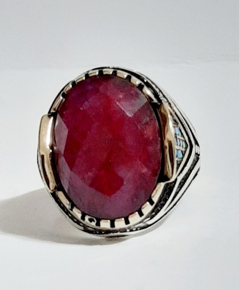 Mens 925 Ruby Turquoise Solitaire Silver Ring Man Sterling $