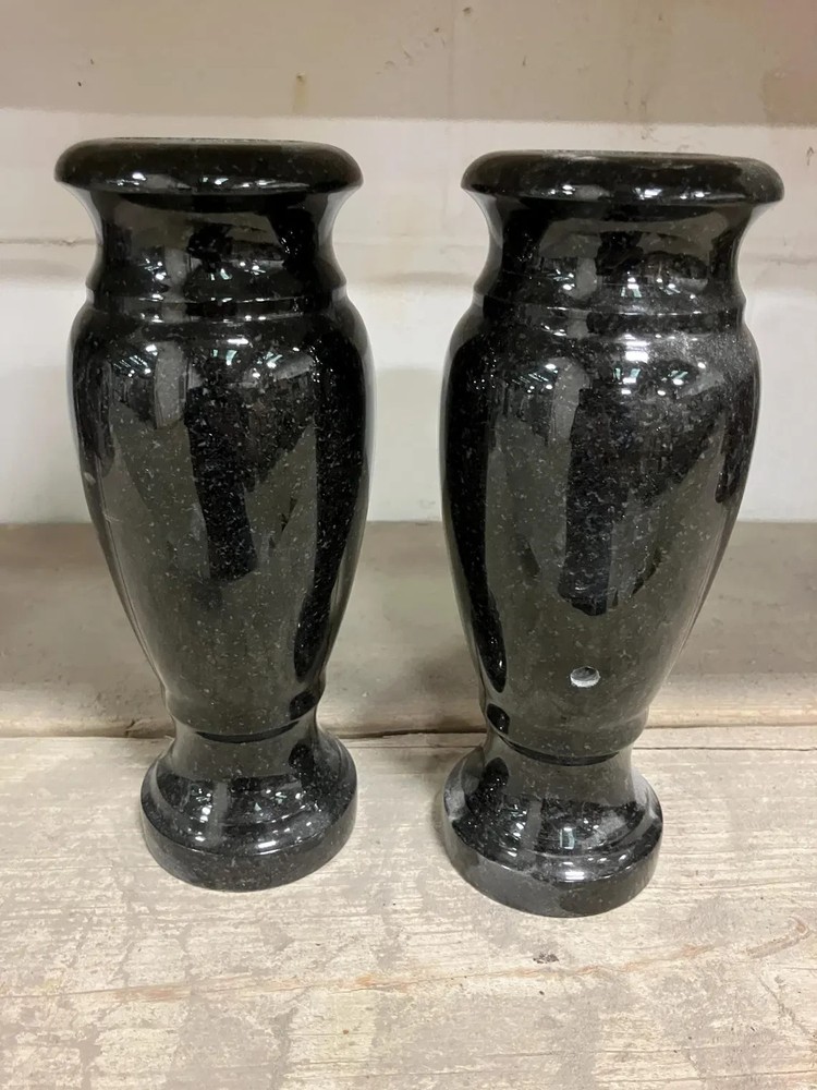Absolute Black Granite Monument Vase Pair with Drain Holes