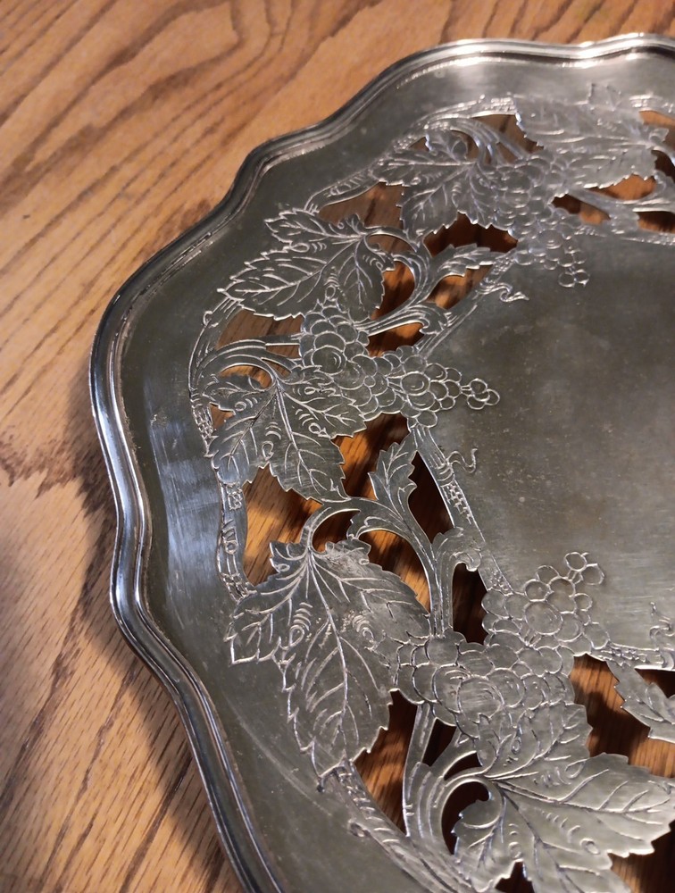 Silverplate Serving Tray. Sheffield 6x43. Grapevines 11in Diameter