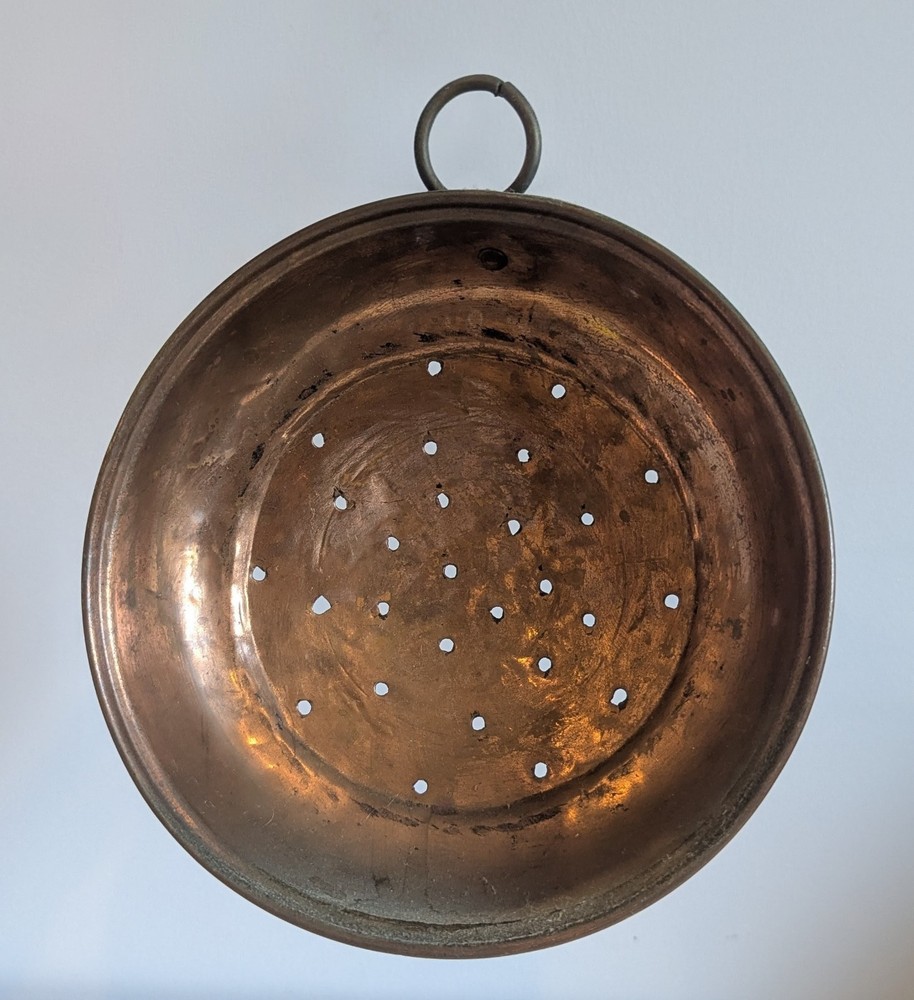 Vintage Copper Collander Metal Sieve Strainer with Hanging Ring