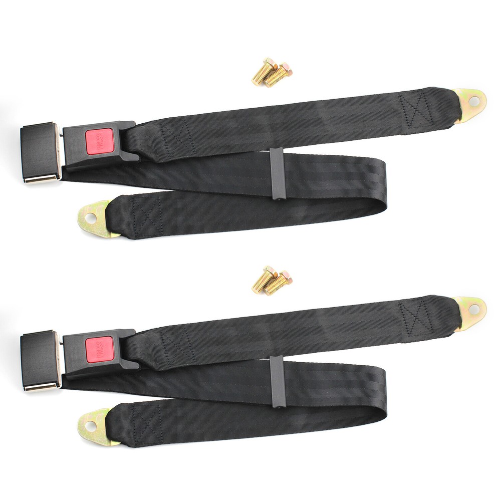 2pcs Universal Adjustable 2 Point Retractable Auto Car Seat Lap Belt Kit Black