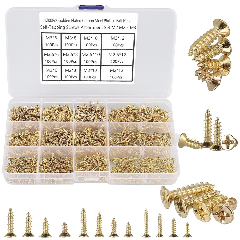 1200Pcs Tiny Phillips Flat Head Self Tapping Screws for Wood, Plastic and...