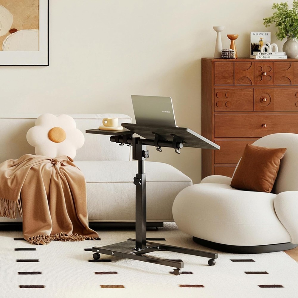 Overbed Table W/ Wheels Adjustable Height Mobile Standing Stand Up Rolling