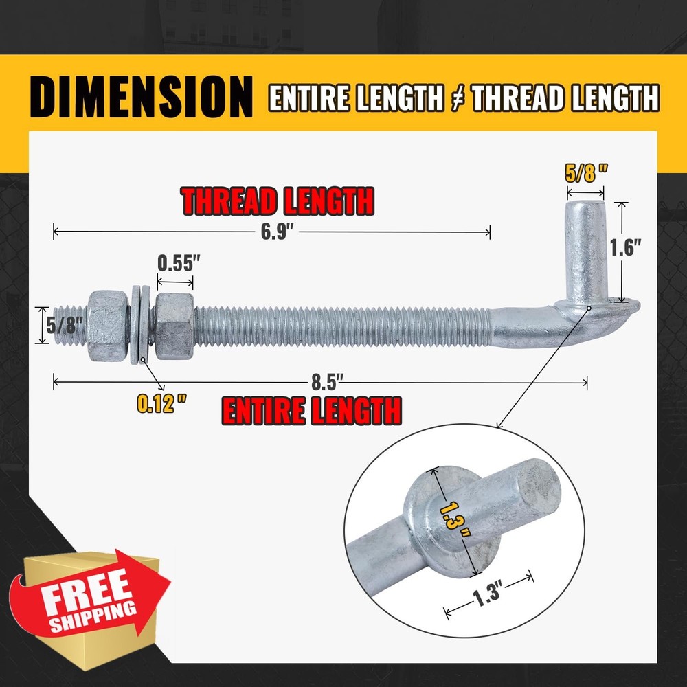 VIVIDA 8" J Bolt Gate Hinge 2 Pack Chain Link Galvanized Steel