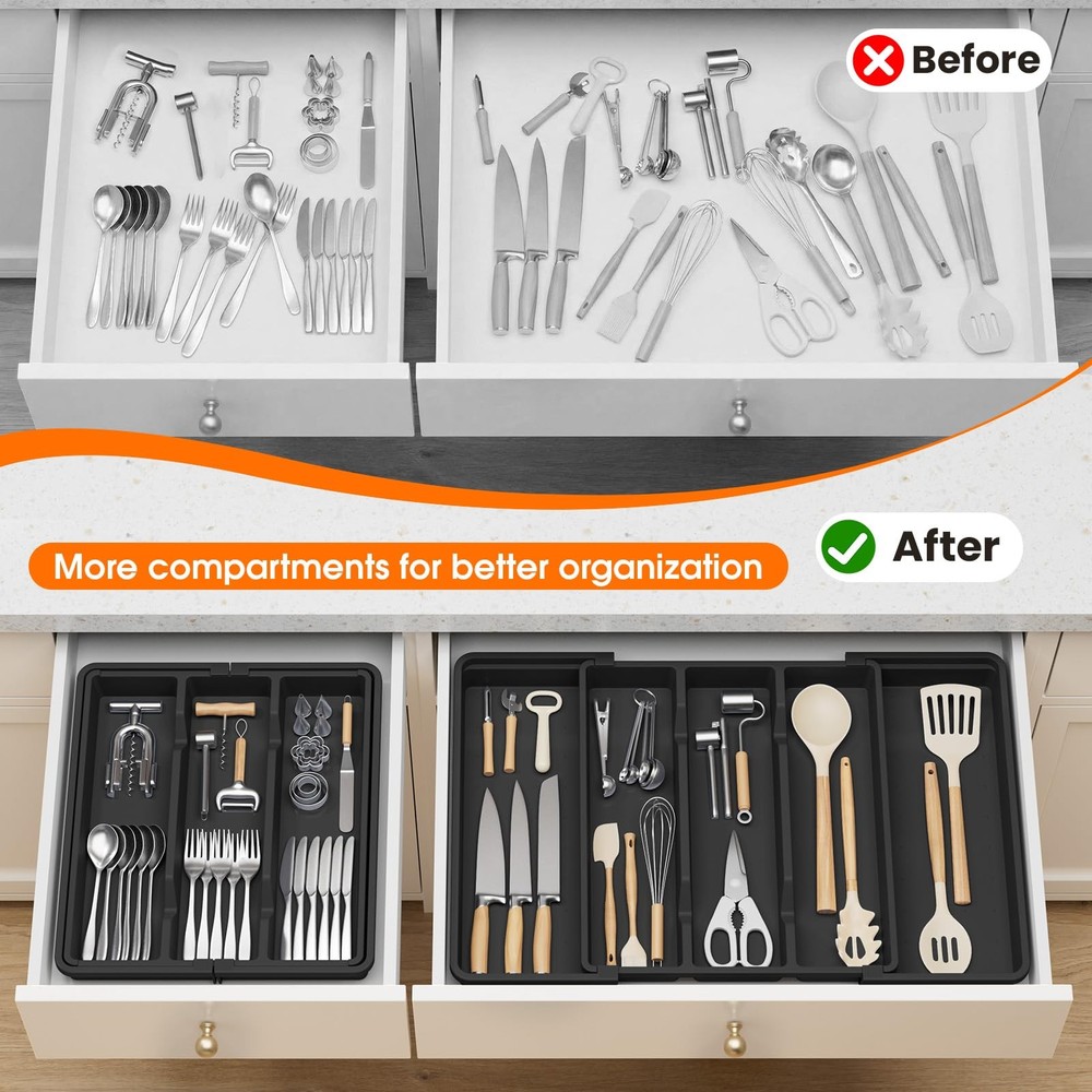 Large Silverware Organizer, Expandable Utensil Drawer Organizer for Kitchen D...