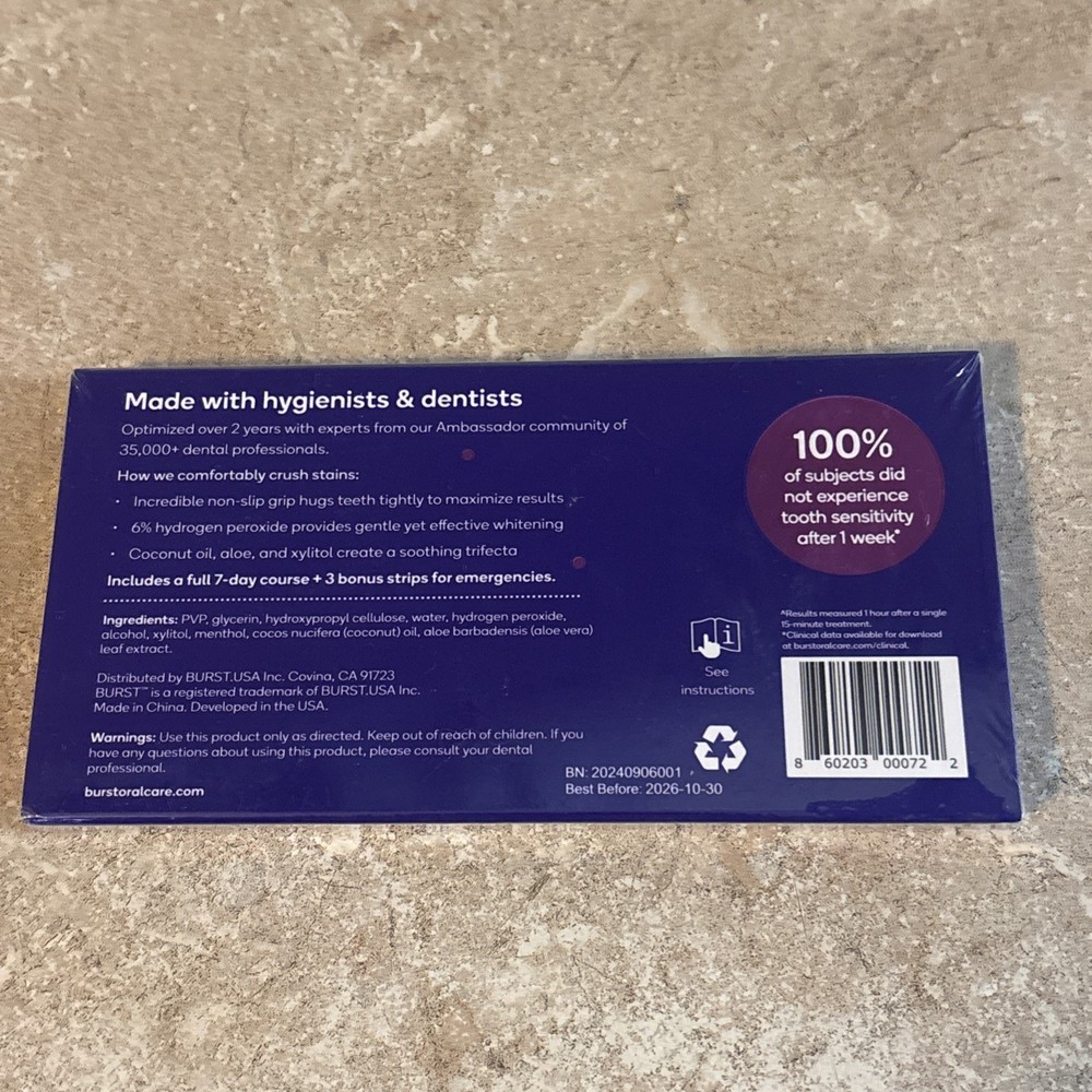 BURST Non-Slip Teeth Whitening Strips, Fresh Mint, 20 Single-Use Strips