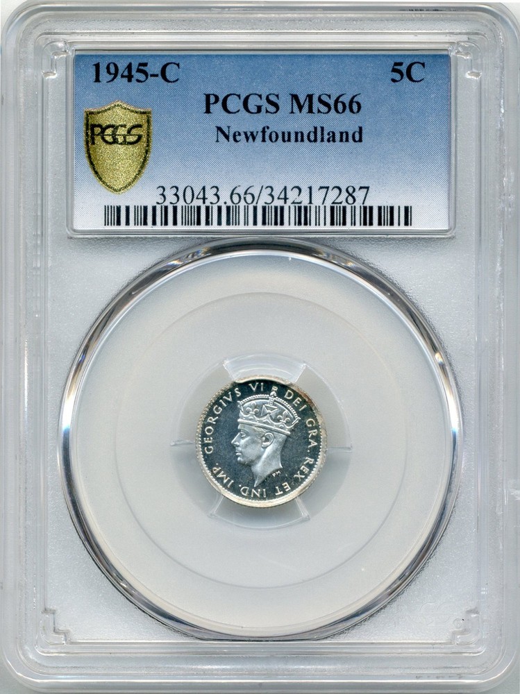 1945-C Newfoundland 5 Cents - GEM Uncirculated, PCGS MS66