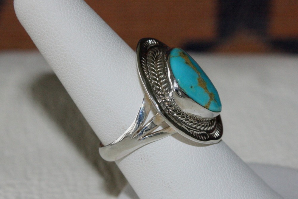 Signed Navajo Sterling Silver Stone Mountain Turquoise Ring Size 8.5