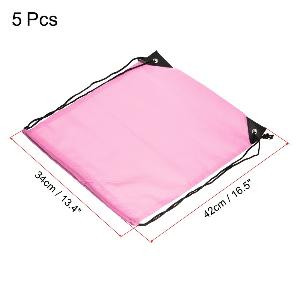 5Pcs 42x34cm Nylon Drawstring Bag Storage Bulk Cinch Backpack Sack Pink