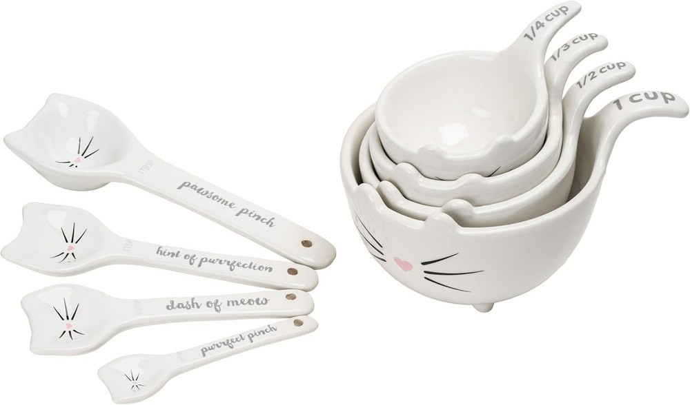 White Cat Measuring Cups and Spoons Set (Includes 4 Pieces)