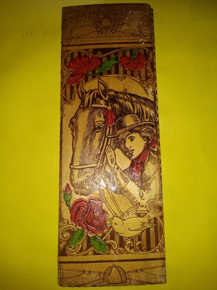 Hunter Jumper Pyrography glove box 1920s unusual estate pc
