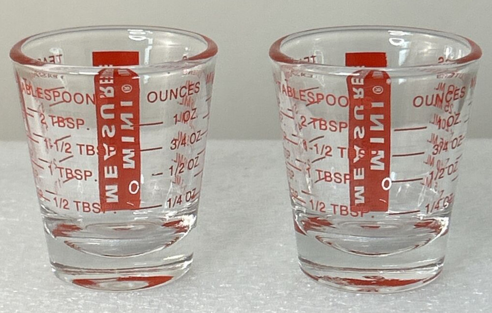 2 Mini Measure Libby Glasses 20 Incremental Measurements Multipurpose Liquid&Dry